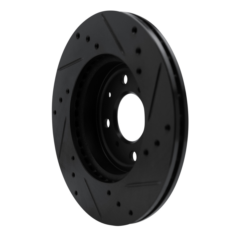 Honda Fit Brake Rotor (1) - Front Left - R1 Concepts - Drilled & Slotted - Black - `15-`20